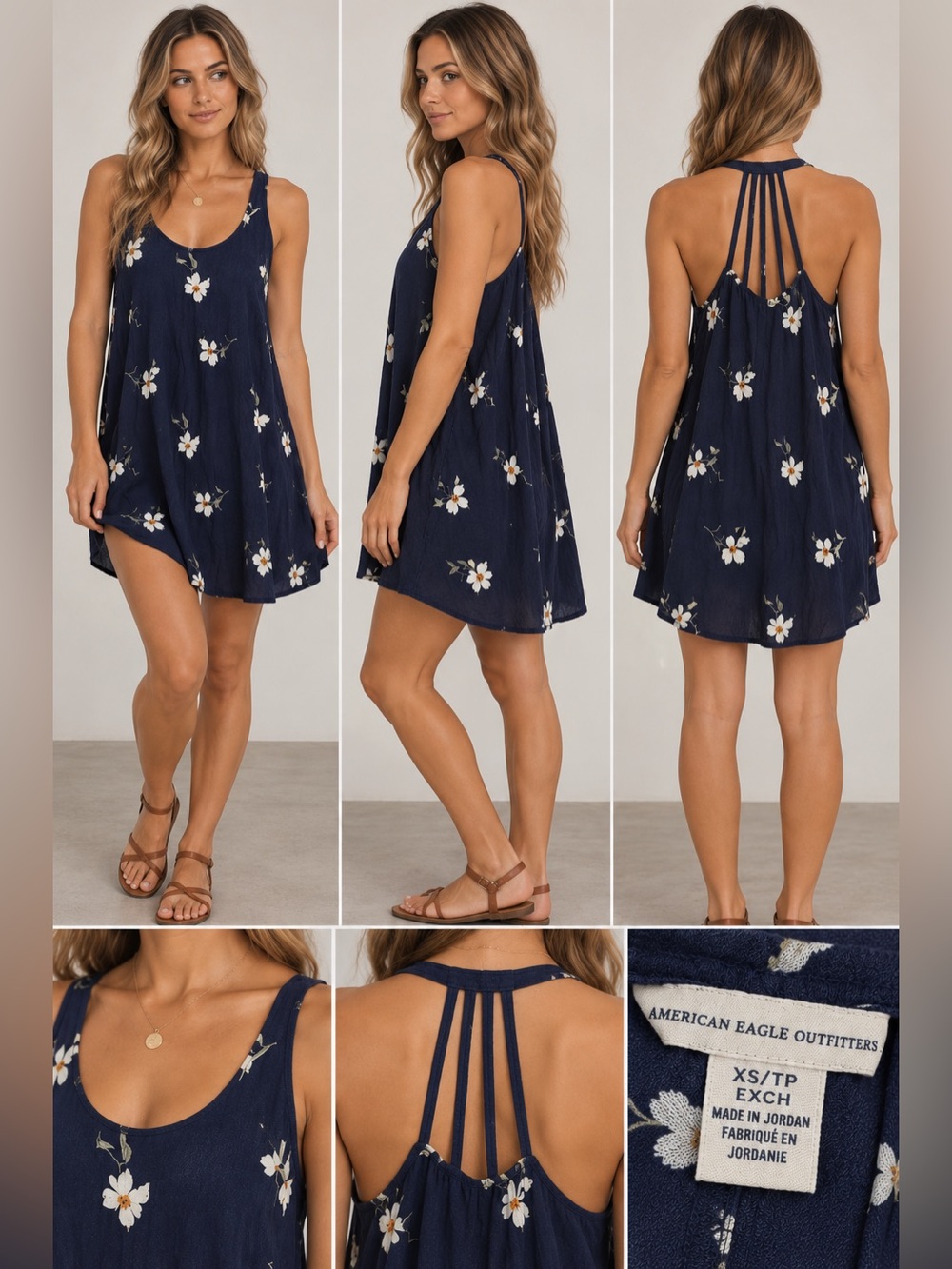 American Eagle Outfitters Navy Floral Strappy-Back Swim Coverup
